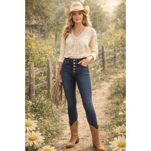 KanCan High Rise Button Fly Skinny Jeans Frayed Hem Size 9/28